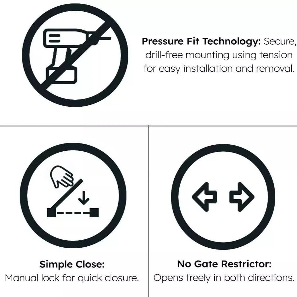 FYLO Baby Safety Stair Gate Pressure Fit 75-114cm Extra Wide - Grey